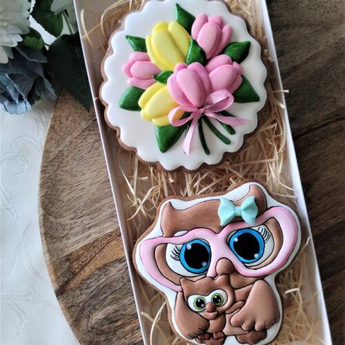 Zestaw sowa z tulipanami